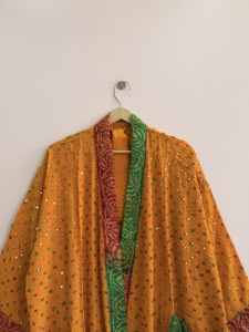Recycled Silk Embroidered Sari <b>Kimono</b> Robe Boho Festival <b>Cover</b> <b>Up</b> - Product Image 3