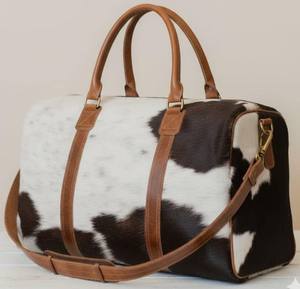 Bolsa de Viaje de Cuero Auténtico con Pelo de Vaca, Bolsa de Fin de Semana, LHDB-0162 - Product Image 1