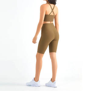 Ensemble 2 pièces de soutien-gorge de sport décontracté sans col pour femme, respirant, séchage rapide, écologique, en Spandex/Nylon, uni, sans couture, en V - Product Image 2