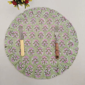 Manteles individuales modernos con estampado de bloque de mano Floral Reversible verde claro reutilizables para mesa de comedor banquete hogar cocina decoración de boda - Product Image 1