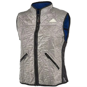 Chaleco Acolchado sin Mangas para Mujer, Cortavientos, con Cierre de Cremallera, Color Gris Sólido con Forro Azul, Ropa Ecuestre - Product Image 3