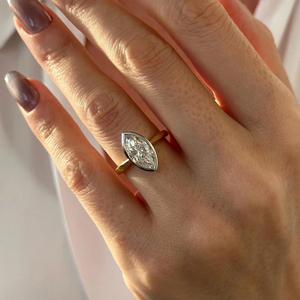 <b>Solitaire</b> Engagement <b>Ring</b> 14K Gold Elegant Modern Design 2 Carat Marquise Lab Grown Diamond Two Tone Bezel <b>Ring</b> - Product Image 1