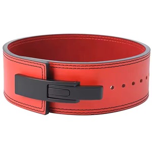 Red Leather <b>Powerlifting</b> <b>Belt</b> Lever Buckle Cowhide 10/13mm Thick Heavy Duty Adjustable Strong Professional Protection Non-Slip - Product Image 1