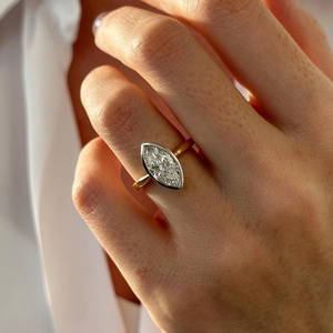 <b>Solitaire</b> Engagement <b>Ring</b> 14K Gold Elegant Modern Design 2 Carat Marquise Lab Grown Diamond Two Tone Bezel <b>Ring</b> - Product Image 6