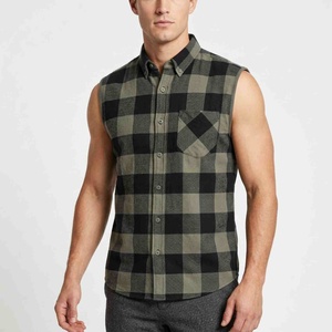 Chemises en coton tendance de qualité supérieure pour hommes, sans manches, à carreaux, en flanelle, col boutonné, décontractées, pour l'automne, respirantes, à carreaux - Product Image 4