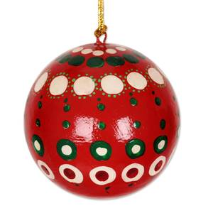 Boule de Noël suspendue en papier mâché du Cachemire, peinte à la main, motif floral, ornement de Noël rouge, ornement suspendu en papier mâché floral - Product Image 6