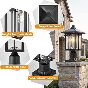 Lampada Solare da Esterno per Pali, con Sensore Crepuscolare, Impermeabile IP65, Moderna, Alimentata a Energia Solare, per Giardino, Cortile e Vialetti - Product Image 3