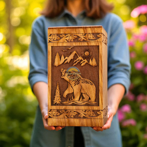 Urna Funeraria de Resina y Madera Natural Inspirada en el Océano, Caja para Cenizas con Diseño de Ola Azul Hecha a Mano por AYAANS - Product Image 3