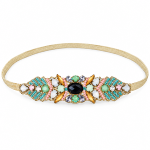 Collier brodé fait main avec perles multicolores, pierre centrale noire et accents dorés, bijoux élégants et tendance en gros - Product Image 1