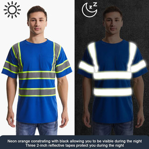 เสื้อยืดทำงานแบบยูนิเซ็กซ์ สีน้ำเงิน สะท้อนแสง มีแถบสะท้อนแสง กระเป๋าหน้าอก กันน้ำ ระบายอากาศได้ดี ผ้าฝ้ายตรวจจับรอยเจาะได้ - Product Image 3