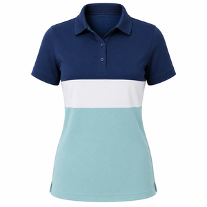 Top Deportivo de Punto para Mujer con Logotipo Personalizado, Cuello Acanalado, Cierre de Tres Botones, Manga Corta, Secado Rápido, Diseño Color Block, para Golf y Tenis - Product Image 1