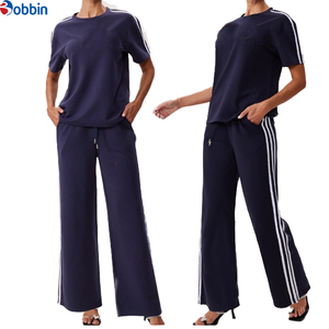 Conjunto Deportivo de 2 Piezas para Mujer, de Alta Calidad, Ecológico, Resistente, Informal, de Verano, Manga Corta, Cuello Redondo, con Franja Lateral - Product Image 6