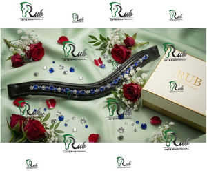Diadema Ecuestre Curva Premium Rub International con Pedrería, Cristales Esmeralda Hechos a Mano, Cuero Acolchado, Cómoda, con Logotipo Personalizado - Product Image 3