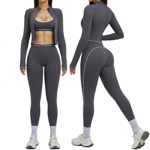 Wholesale Custom Fitness Wear Yoga Sets Gym <b>Workout</b> Clothes Athletic Suits Sports Bra <b>Jacket</b> High Waist Leggings Set for Women - Product Image 5