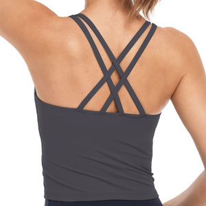 Soutien-gorge de sport gris pour femme, dos nageur, col ras du cou, sans coutures, pour yoga et entraînement, maintien moyen, respirant, couleur unie, vêtement de sport - Product Image 3