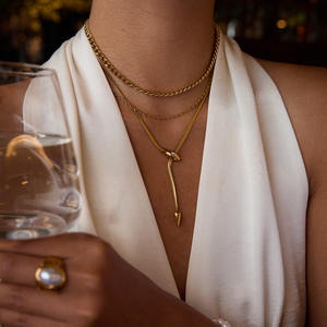 Joyería impermeable, cadena de serpiente de acero inoxidable chapada en oro de 18 quilates, collar ajustable tipo Y, collar tipo lariat. - Product Image 4