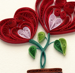 Carte artisanale en quilling en forme de cœur de fleurs, carte artistique en quilling avec enveloppe pour l'amour et les meilleurs vœux - Product Image 1
