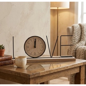 Horloge de bureau en forme de cœur, cadran en métal et en bois, mouvement à quartz, fonctionne à piles, design minimaliste - Product Image 5