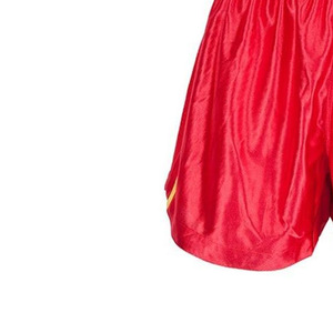 Pantalones Cortos de Boxeo Rojos Personalizables de Alta Calidad con Cintura Amarilla, Diseño de Círculo Negro y Bordado 3D, Ligeros para Artes Marciales - Product Image 4