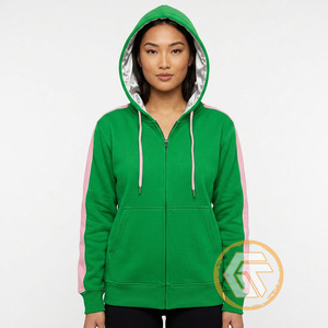 อัลฟ่าที่ปรับแต่งได้ |   เสื้อฮู้ดผ้าฝ้ายคาปา ขนแกะนุ่ม เป็นมิตรกับสิ่งแวดล้อม ปักโลโก้ด้านหน้า สำหรับสตรีชมรมหญิงกรีก สีชมพูและสีเขียว - Product Image 4