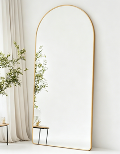 Heavenly <b>Mirror</b> Minimalist Arched Glass Floor <b>Mirror</b> Brass <b>Frame</b> Full Length Handmade Home Use 4mm Thick - Product Image 1
