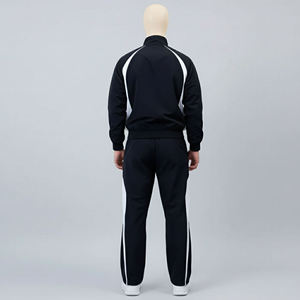 Ensemble de survêtement d'hiver à capuche pour hommes grandes tailles, 100% coton, panneaux latéraux noir et blanc, veste à fermeture éclair intégrale, pantalon assorti, streetwear décontracté - Product Image 3