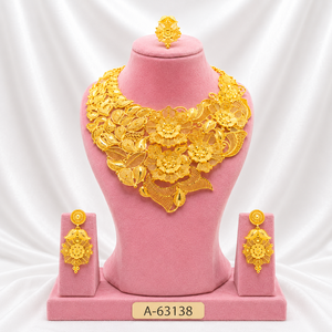 Ethnic 24K Gold Plated Oval Cut Zircon Traditional Necklace Earrings Set Women's Wedding Jewelry A-63108 - Product Image 5