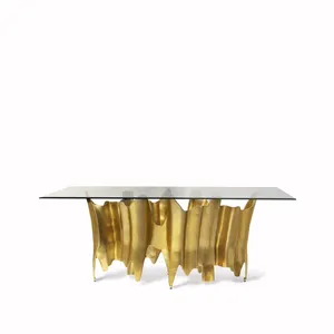 Table basse moderne en laiton avec base sculpturale irrégulière, décoration de meubles de salon intérieur - Product Image 4