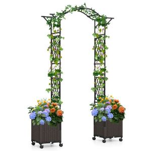 Arche de jardin auto-arrosante 2-en-1 avec bacs à plantes, 8 roues verrouillables, métal enduit de PE - pour mariages - Product Image 1