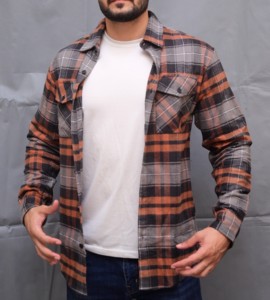 Custom <b>Mens</b> Heavyweight <b>Flannel</b> <b>Overshirt</b> Rust Grey Tartan Check Zip Up Work Shirt with Dual Chest Pockets for Outdoor Wear - Product Image 5
