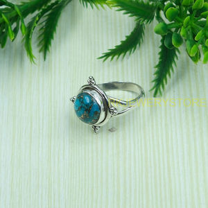 Bague Bohème Faite à la Main en Argent Sterling 925 avec Cabochon Rond en Turquoise Cuivre Bleu Naturel pour Femme, Bijou Vintage avec Pierre Précieuse - Product Image 4