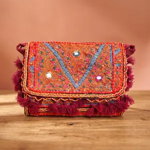 Premium Quality Noorvi Embroidered Mirror <b>Work</b> Clutch <b>Bag</b> Available for Affordable Price from India - Product Image 5