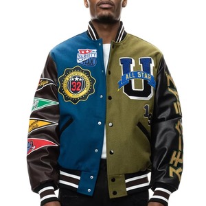 OEM Custom Logo Men Varsity <b>Jacket</b> Plain Dyed <b>Canvas</b> Baseball <b>Jacket</b> with Stand Collar Varsity <b>Jacket</b> - Product Image 3