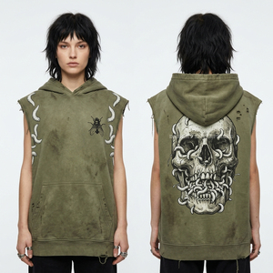 Sleeveless Purple <b>Bleach</b> Splash Hoodie Fruit Skull Graphic Distressed Oversized Vest Streetwear Punk Style Layering Piece - Product Image 2