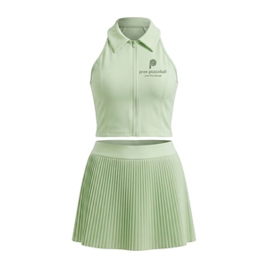Women's Pickleball One Set Short Sleeveless Collared Top Pleated Skirt Front Zipper Regular Fit Custom Professional Court Wear - Product Image 5