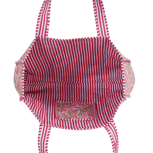 Bolsa de Mano Acolchada de Algodón Hecha a Mano, con Estampado Floral Rosa, Reversible, para Compras, para Mujer - Product Image 4