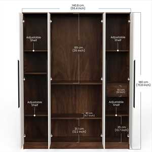 Armoire Maltein à 4 portes avec étagères et penderie, rangement pour vêtements de chambre à coucher, organisateur de placard, armoire de rangement - Product Image 5