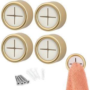 Lot de 4 crochets adhésifs ronds en or brossé pour serviettes de cuisine et de salle de bain, système de rangement mural - Product Image 1