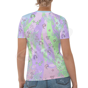 Camiseta de Manga Corta con Cuello Redondo y Estampado Oceánico Pastel para Mujer, Corte Regular, Tejido de Poliéster, Informal, para Primavera y Verano - Product Image 2