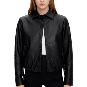 Blouson Bomber en Cuir Véritable Écologique pour Femme, Coupe Ample Décontractée, Style Vintage, Printemps Hiver - Product Image 1