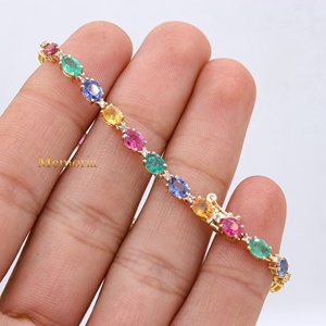 Handmade 18K Yellow Gold Multi Stone Tennis <b>Bracelet</b> for Women-IGI Certified Anniversary Engagement Party & Wedding Gift Jewelry - Product Image 5
