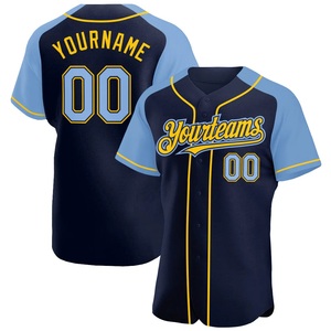 Uniforme de Béisbol Premium, Jersey de Equipo con Malla Bird Eye, Personalizado con Nombre y Número del Jugador, Logotipo del Patrocinador, Azul Marino, Azul Claro, Amarillo - Product Image 1