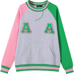 Sweat-shirt en chenille rose et vert personnalisé pour femme, avec poche kangourou, en polaire, inspiré de la sororité Alpha Kappa Alpha, col rond - Product Image 6