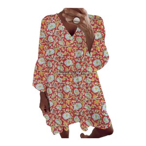 ชุดเดรสผ้าฝ้ายโบฮีเมียนสีสันสดใสสำหรับผู้หญิง ลายพิมพ์บล็อกทำมือสไตล์อินเดีย เหมาะสำหรับงานอีเว้นท์และการเดินทาง ลายพิมพ์บล็อกสวยงาม - Product Image 3