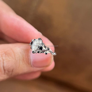Trisha Jewels <b>Emerald</b> Cut Moissanite Diamond Gothic Engagement <b>Ring</b> 925 Sterling <b>Silver</b> Black Moissanite Cluster Accents IGI - Product Image 1