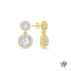 Boucles d'oreilles pendantes en or 14 carats avec double halo de diamants ronds cultivés en laboratoire - Product Image 2