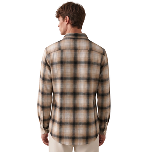 Chemise en flanelle à carreaux beige marron pour homme, manches longues, boutonnée, décontractée, en tissu brossé doux et respirant, style streetwear, vente en gros - Product Image 2
