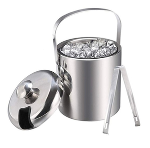 Seau à glace en acier inoxydable avec pince pour bar à cocktails, bière, vin, logo personnalisé, nouveau design, seaux à glace en acier - Product Image 1