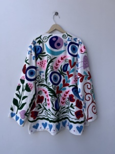 Traditional Handmade Suzani Embroidered Short <b>Kimono</b> <b>Jacket</b> Statement <b>Jacket</b> Coat - Product Image 4