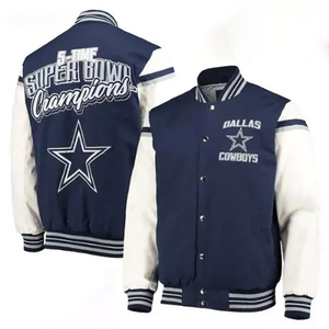 Veste de baseball personnalisée de style universitaire marine pour hommes, veste bomber à manches contrastées blanches, broderie étoile de haute qualité, vêtements de sport pour équipe de baseball - Product Image 1